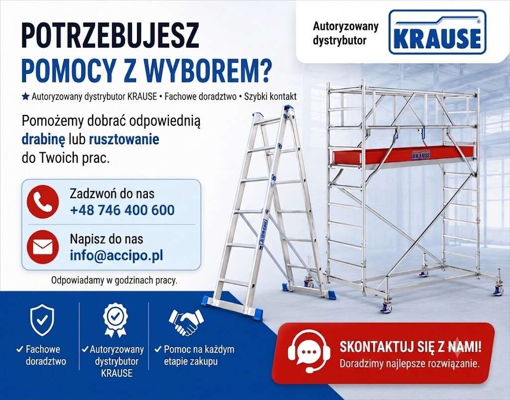 Aluminiowa drabina i rusztowanie KRAUSE – fachowe doradztwo oraz kontakt z autoryzowanym dystrybutorem accipo