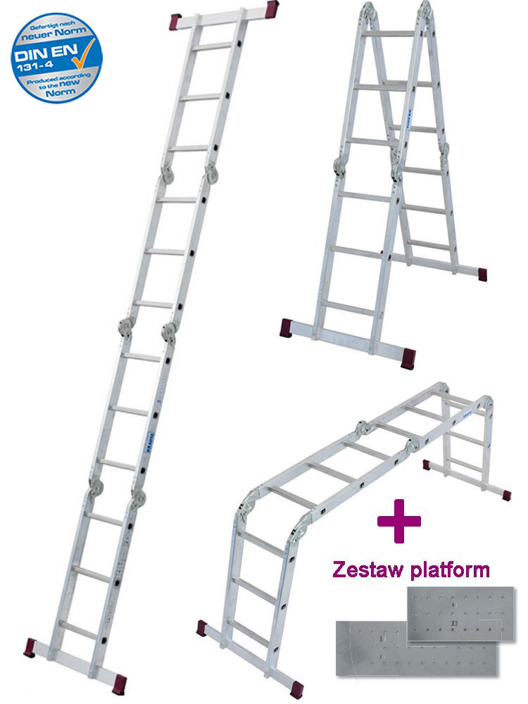 KRAUSE CORDA uniwersalna drabina aluminiowa przegubowa z platformą 4x3 szczeble