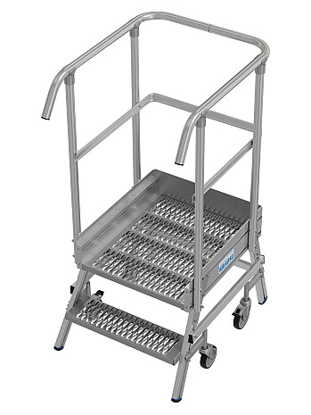 KRAUSE Podest jezdny 2 stopniowy z jednostronnym wejściem, stopniami z kraty o klasie poślizgu R13