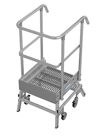 KRAUSE Podest jezdny 2 stopniowy z jednostronnym wejściem, stopniami z kraty o klasie poślizgu R13