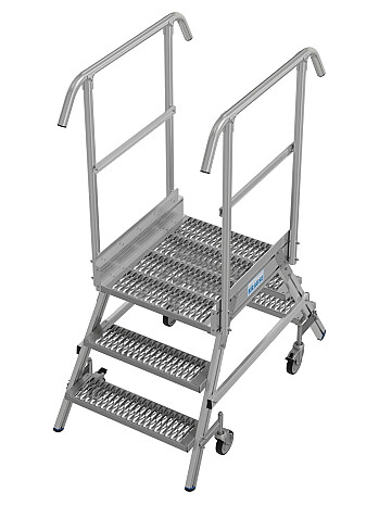 KRAUSE Podest jezdny 2x3 stopnie z dwustronnym wejściem i stopniami z kraty o klasie poślizgu R13