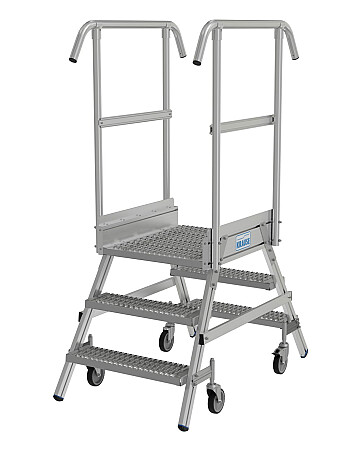 KRAUSE Podest jezdny 2x3 stopnie z dwustronnym wejściem i stopniami z kraty o klasie poślizgu R13