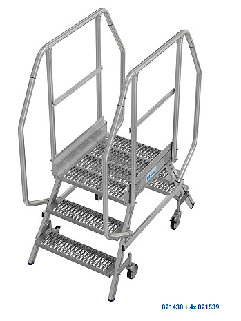 KRAUSE Podest jezdny 2x3 stopnie z dwustronnym wejściem i stopniami z kraty o klasie poślizgu R13