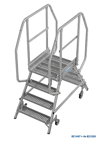 KRAUSE Podest jezdny 2x4 stopnie z dwustronnym wejściem i stopniami z kraty o klasie poślizgu R13