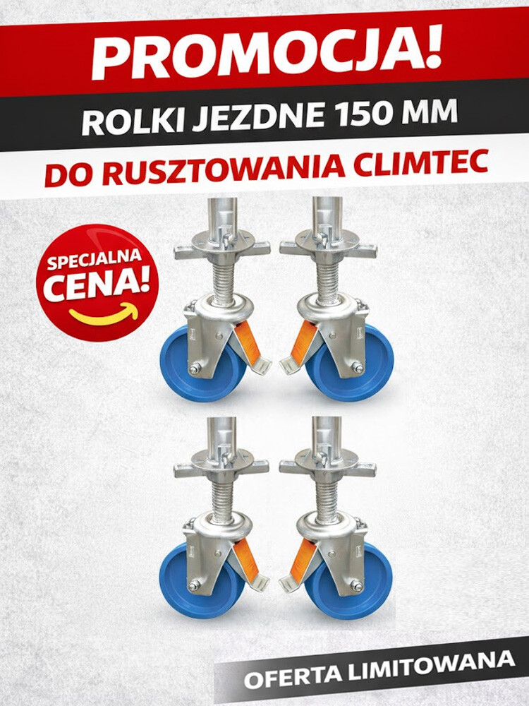 Oferta miesiąca! KRAUSE Zestaw rolek 150 mm z regulacją wysokości do rusztowania ClimTec (4 sztuki) 