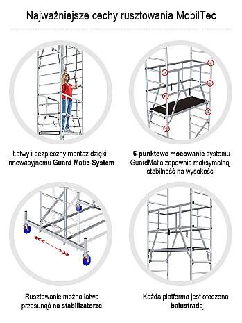 KRAUSE MobilTec rusztowanie jezdne wys. rob. 6,85 m + rolki | system GUARDMATIC