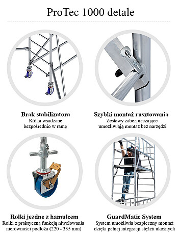 KRAUSE ProTec 1000 rusztowanie aluminiowe wys.rob. 4,20 m | system GUARDMATIC